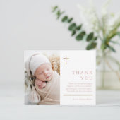 モダンミニマル金ゴールドクロス写真バプテスマ ポストカード (スタンド正面)