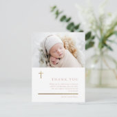 モダンミニマル金ゴールドクロス写真バプテスマ ポストカード (スタンド正面)