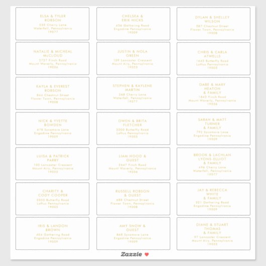 モダンミニマル金ゴールドフォント結婚のゲストアドレス シール (シート)