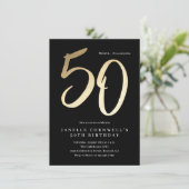モダンミニマル金ゴールド型50誕生日 招待状 (スタンド正面)