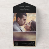 モダンミニマル金ゴールド結婚と黒 オールインワン招待状 (外側)