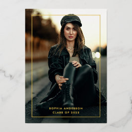 モダンミニマル金ゴールド縁ど枠卒業 箔招待状