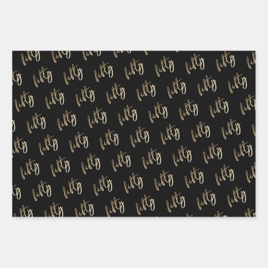 モダンミニマル金ゴールド50歳の誕生日パーティー ラッピングペーパーシート (正面2)