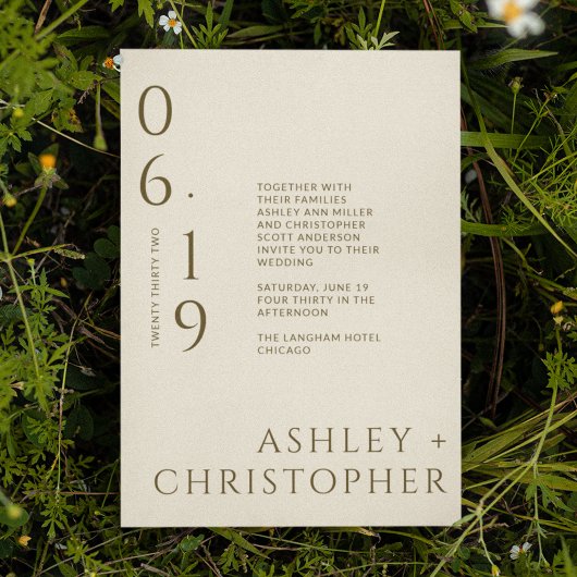 モダンミニマル銅と金ゴールドの分割結婚日 招待状