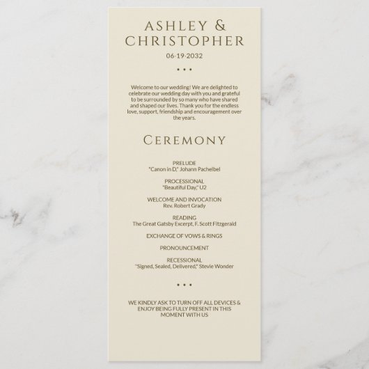 モダンミニマル銅・金ゴールド結婚式 プログラム (正面)