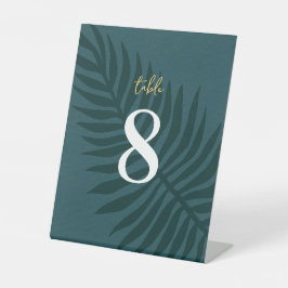 モダンミニマル青結婚葉のテーブル番号 台座サイン