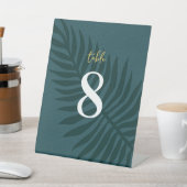 モダンミニマル青結婚葉のテーブル番号 台座サイン (インサイチュ)