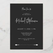 モダンミニマル黒の退職パーティー 箔招待状 (裏面)