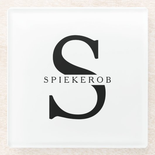 モダンミニマル黒パーソナライズされた名 ガラスコースター (正面)