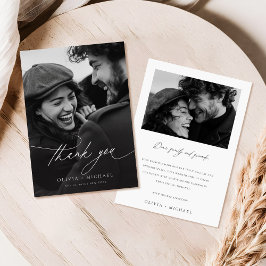 モダンミニマル黒書道写真結婚の サンキューカード