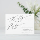 モダンミニマル黒書道結婚脚本 出欠カード (スタンド正面)