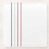 モダンミニマル黒灰色の赤線 ガラスコースター (正面)