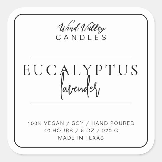 モダンミニマル黒白キャンドルラベル スクエアシール (正面)