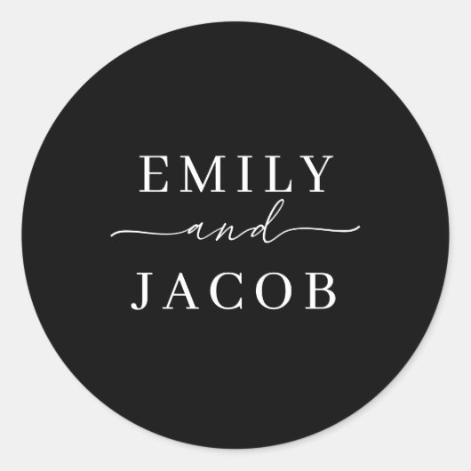 モダンミニマル黒白スクリプ結婚ト ラウンドシール (正面)