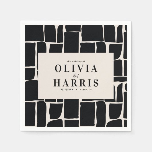 モダンミニマル黒白 スタンダードカクテルナプキン (正面)