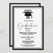 モダンミニマル黒縁ど卒業パーティー 招待状 (正面/裏面)