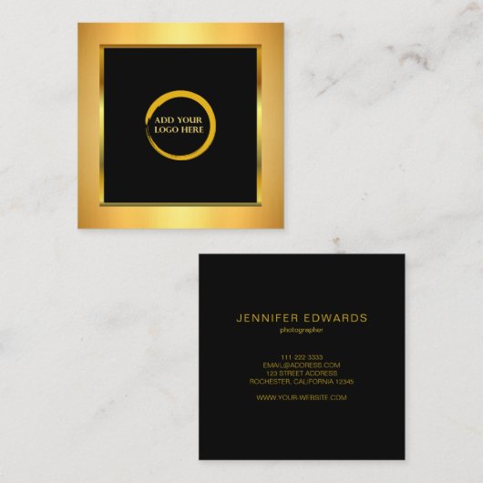 モダンミニマル黒金ゴールドシンプルロゴの追加 スクエア名刺 (正面/裏面)