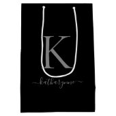 モダンミニマル黒銀モノグラム名 ミディアムペーパーバッグ (裏面)