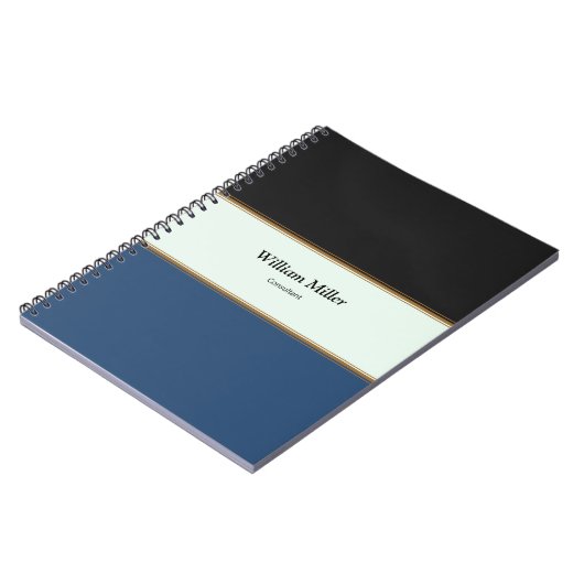 モダンミニマル黒青ストライプ色 ノートブック (左側)