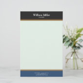 モダンミニマル黒青ストライプ色 便箋 (スタンド正面)