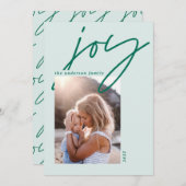 モダンミニマル1枚のフォトスクリプトjoy green holiday シーズンカード (正面/裏面)