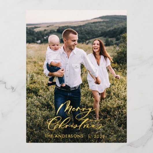 モダンミニマル1枚の写真エレガントChristmasF 箔シーズンポストカード (正面)