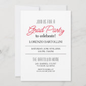 モダンミニマル1枚の写真赤と白卒業 招待状 (裏面)