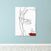 モダンミニマル1線スケッチ顔 キャンバスプリント (インサイチュ (ウッドフロア))