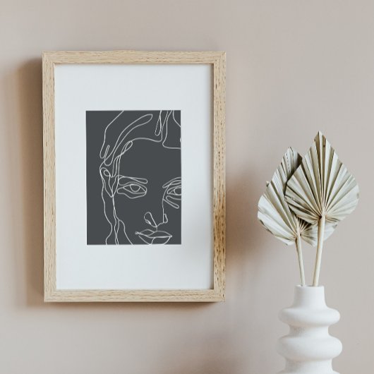 モダンミニマル1線スケッチ顔 ポスター