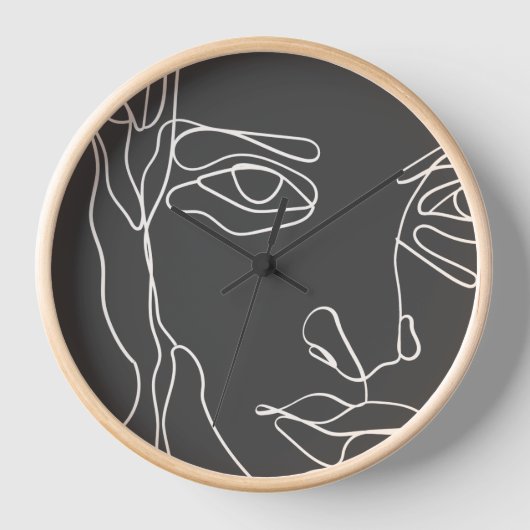 モダンミニマル1線スケッチ顔 壁時計 (正面)