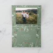 モダンミニマル11写真新年セージ緑の家族 シーズンカード (内部)