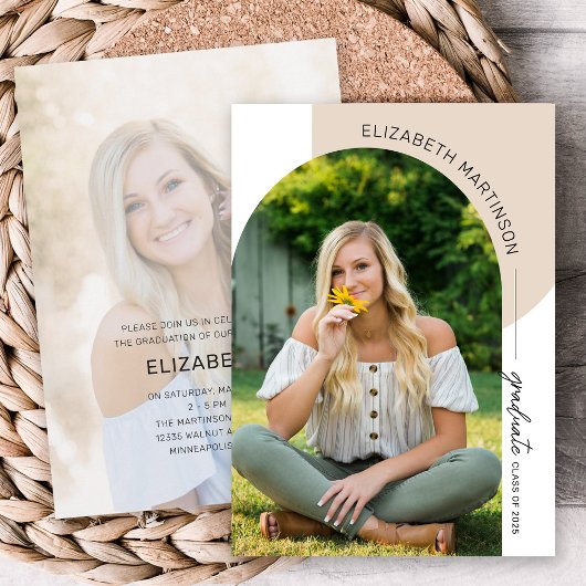 モダンミニマル3月2日フォトタン卒業 招待状