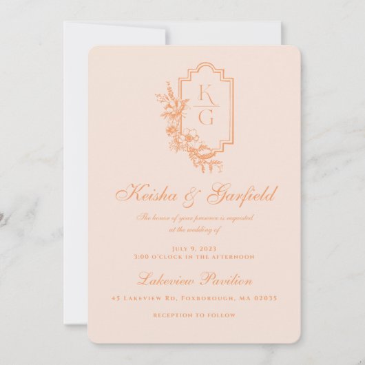 モダンミニマル |ピーチ&赤面結婚ズ 招待状 (正面)