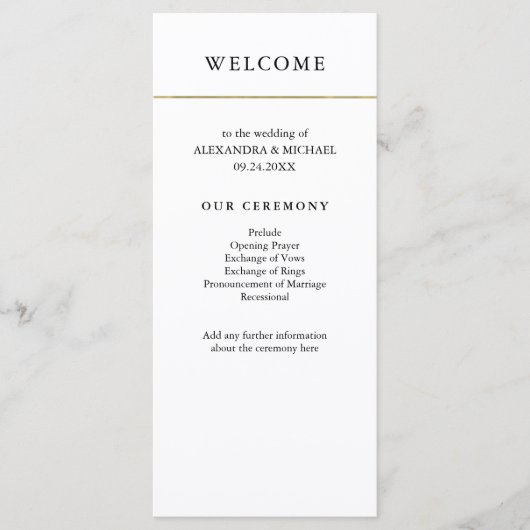 モダンミニマル |フェイク金ゴールド縁ど結婚式 プログラム (正面)