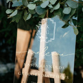 モダンミニマル |モノグラム結婚の歓迎 アクリルサイン