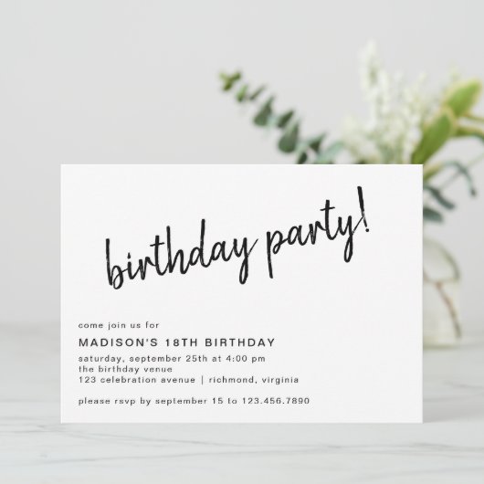モダンミニマル |任意のカジュアル年齢の誕生日のスクリプト 招待状 (スタンド正面)
