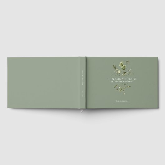 モダンミニマル |春結婚の緑 ゲストブック (全面)