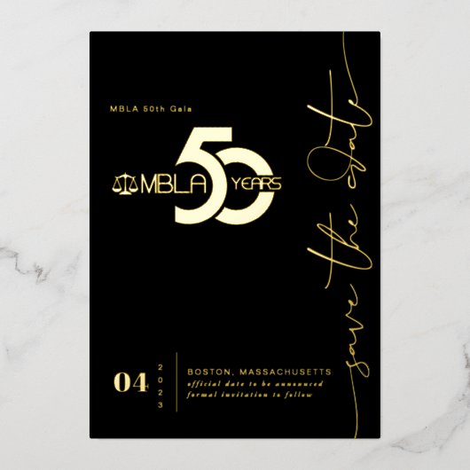 モダンミニマル | 50th Gala日付を保存 箔招待状 (正面)