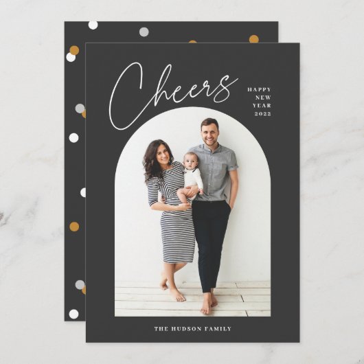 モダンミニマルArchフォト応援新年の休日 シーズンカード (正面/裏面)