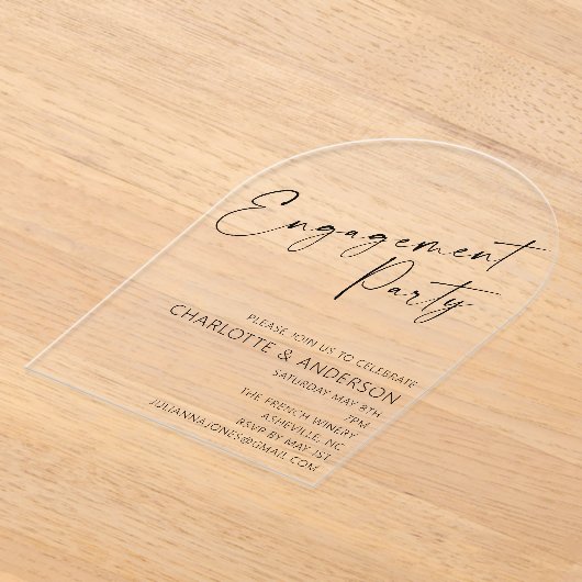 モダンミニマルArch Black Script婚約パーティ アクリル招待状 (レイダウン)