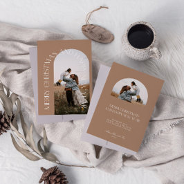 モダンミニマルBeige Arch 2 Photo Merry Christmas シーズンカード