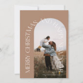 モダンミニマルBeige Arch 2 Photo Merry Christmas シーズンカード (正面)