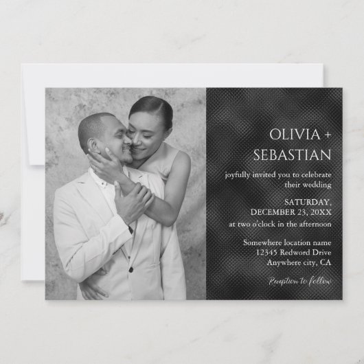 モダンミニマルBlack Textured Photo結婚's 招待状 (正面)