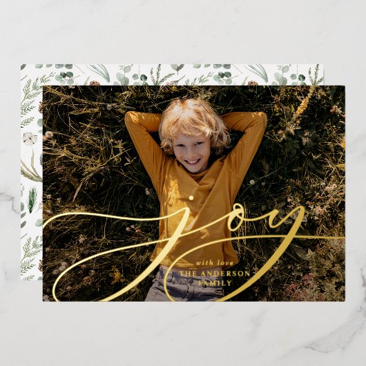 モダンミニマルBotanical joy script 箔シーズンカード (正面/裏面)