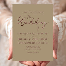 モダンミニマルBurgundyスクリプト金ゴールド結婚の