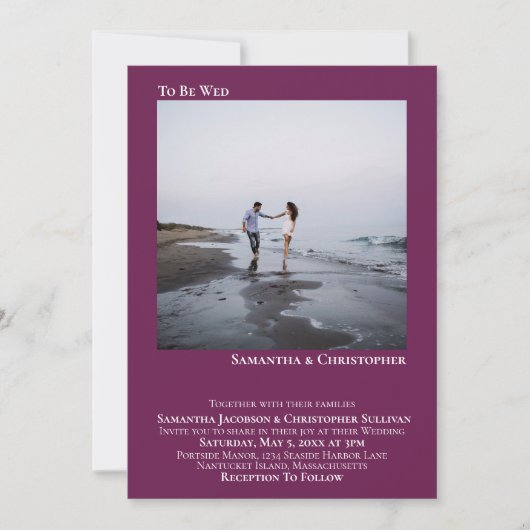 モダンミニマルCassisマゼンシンプルタ写真結婚s 招待状 (正面)