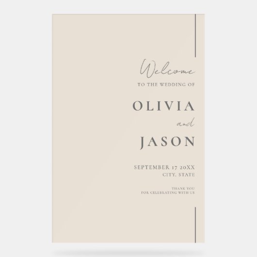 モダンミニマルChampagne結婚 Welcome アクリルサイン (正面)