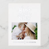 モダンミニマルChristmas babyエレガント blue photo 箔シーズンポストカード (正面)