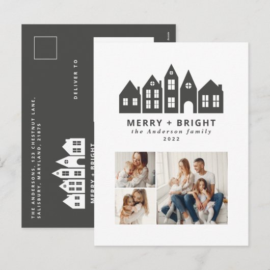 モダンミニマルChristmas Nordicの家3 photo Hol シーズンポストカード (正面/裏面)
