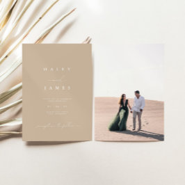 モダンミニマルDusty Beige Script 結婚 Photo's 招待状